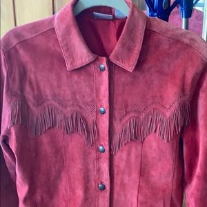 100% Red Leather Fringed Jacket